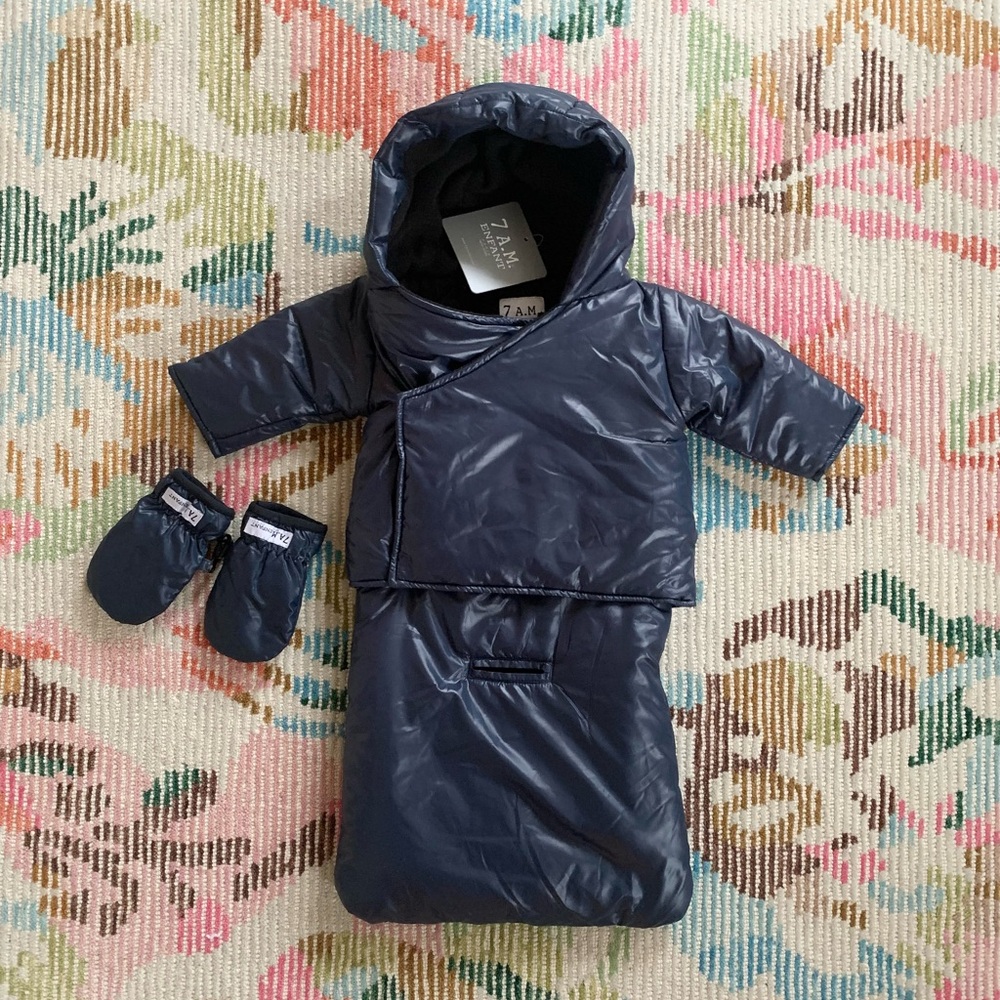 7AM Enfant Navy BagOCoat Bunting Suit 0-3 Mths